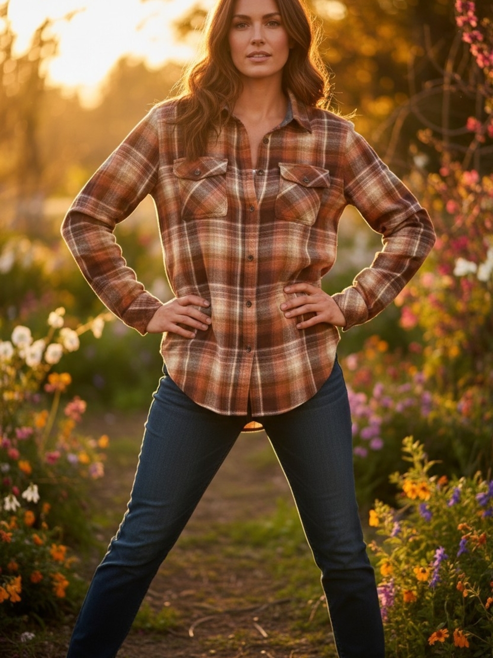 Legendary Whitetails 100% Cotton Women's Rust & Brown Plaid Button-Down Shirt
